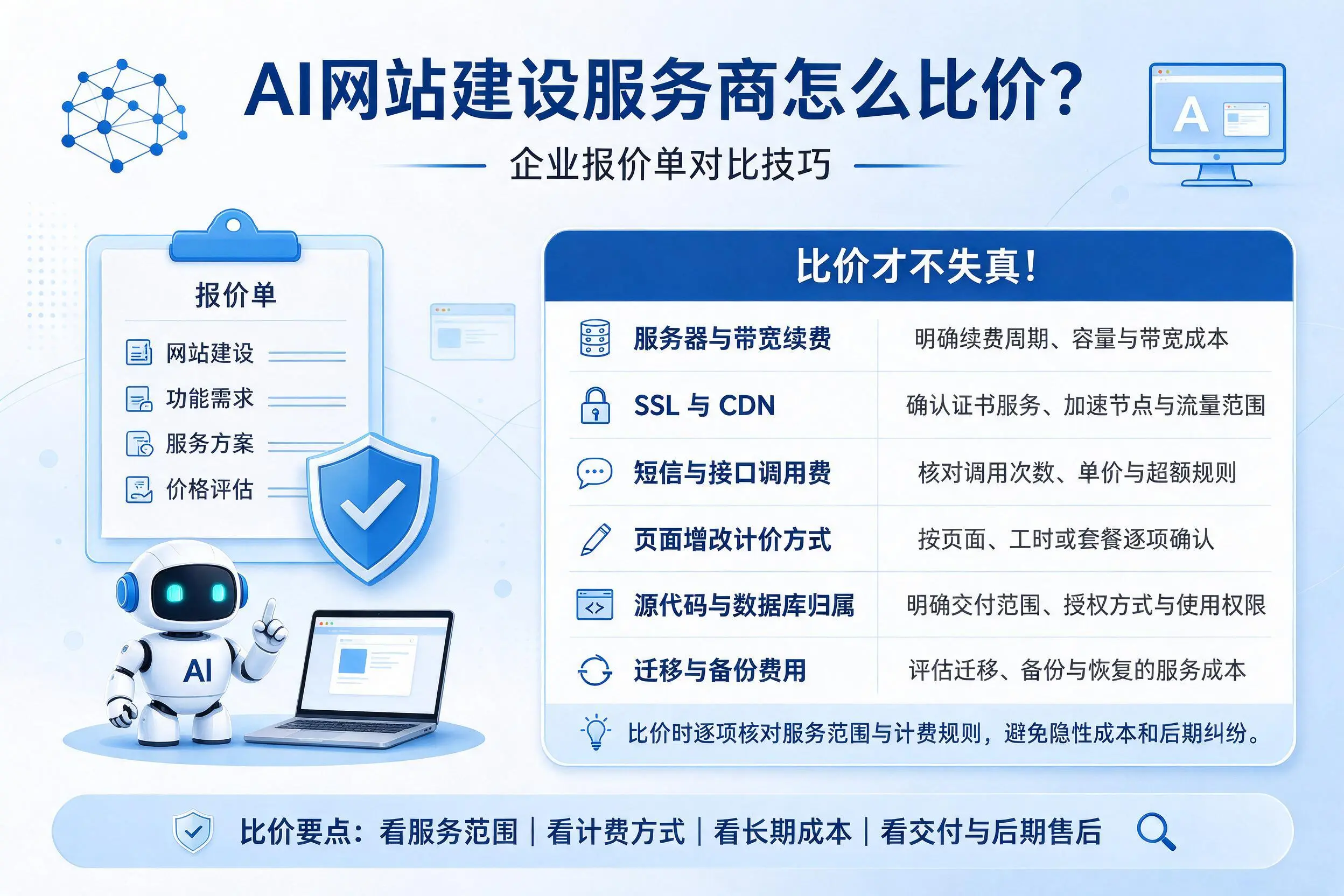 AI网站建设服务商怎么比价?许昌企业报价单对比技巧